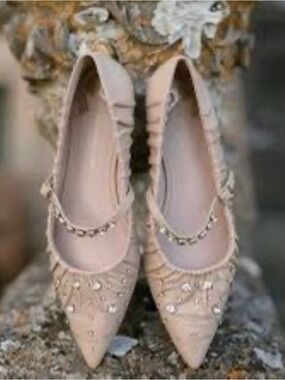 NWOB $129 x Jennifer Sumko Lyssa Lou Leather Studded Mary Jane Flats - Tan